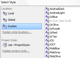 The Select Style dialog